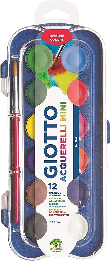 GIOTTO Acquarelli Mini, Aquarela em Estojo de Pastilhas de 23mm, 12 Co