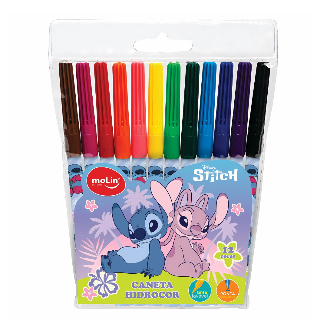 Canetinha Hidrocor 12 Cores Stitch - Molin