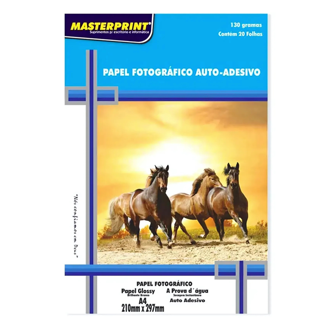 Papel Fotográfico A4 Glossy Adesivo 130g Masterprint 20 Folhas