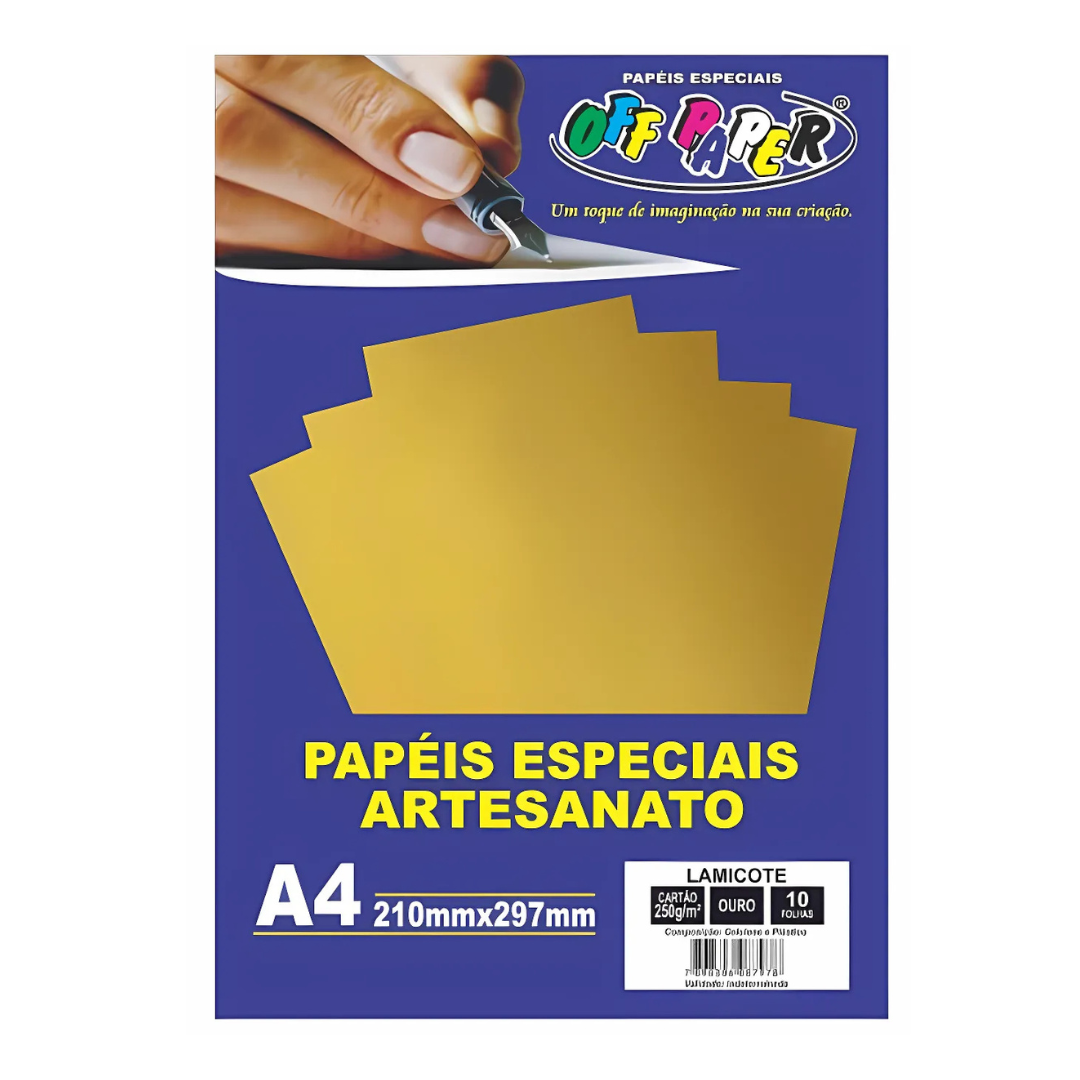 Papel Lamicote A4 250g Ouro Off Paper 10 Folhas