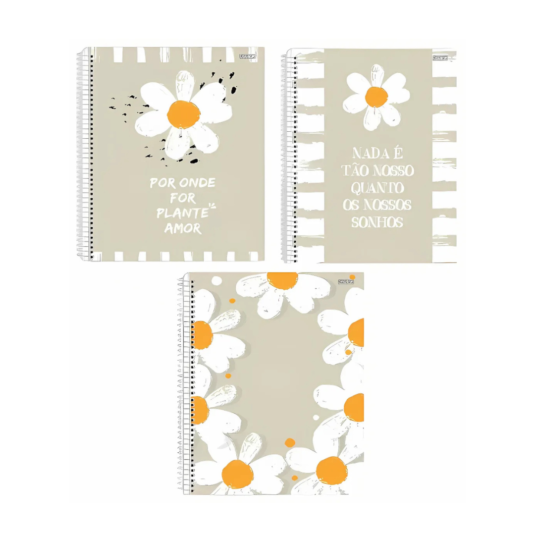 Caderno Universitário Espiral Capa Dura Daisy 1 Matéria