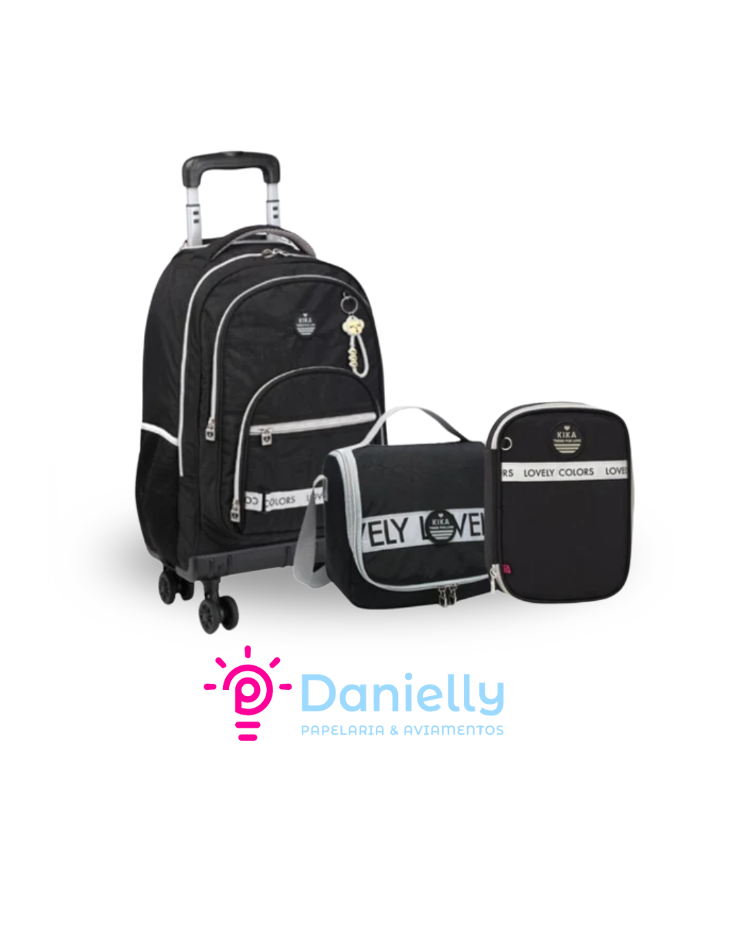 Kit Mochila Kika Cinza Lovely KK2579