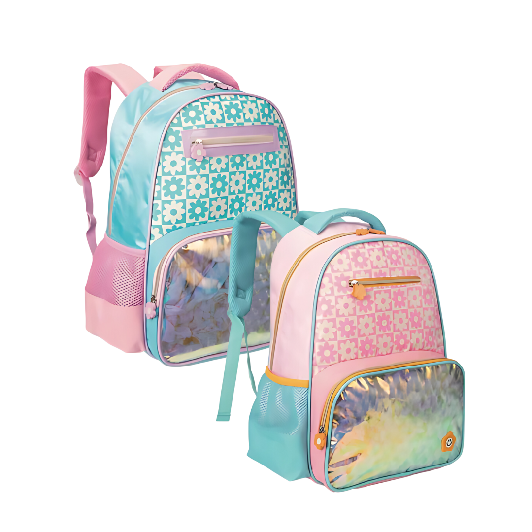 Mochila de Costas Holográfica Floral Nova Rio