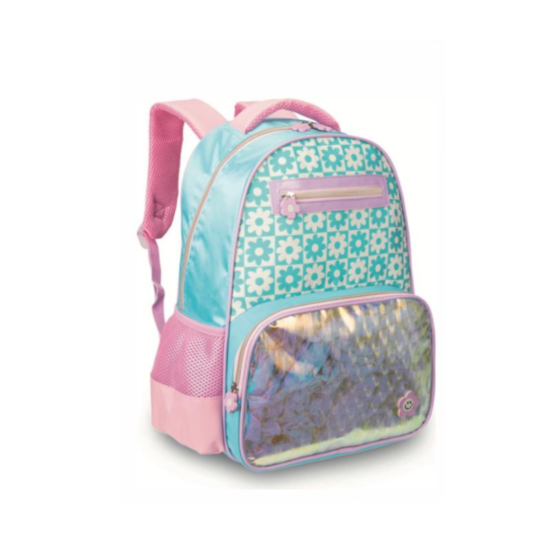 Mochila de Costas Holográfica Floral Nova Rio