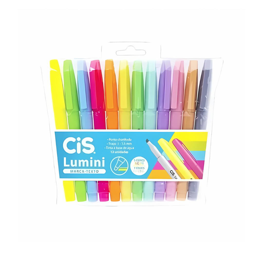 Kit Marca Texto Cis Tons Pasteis Lumini 12 cores