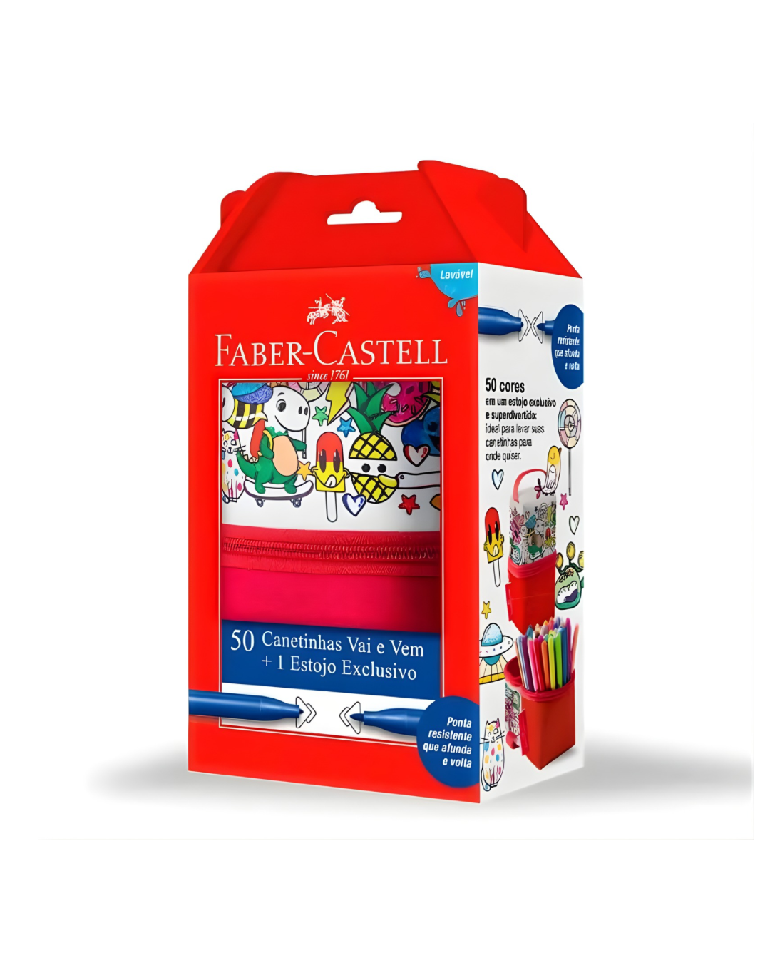 Estojo com 50 canetinhas Vai e Vem Faber-Castell Edição Ilimitada.