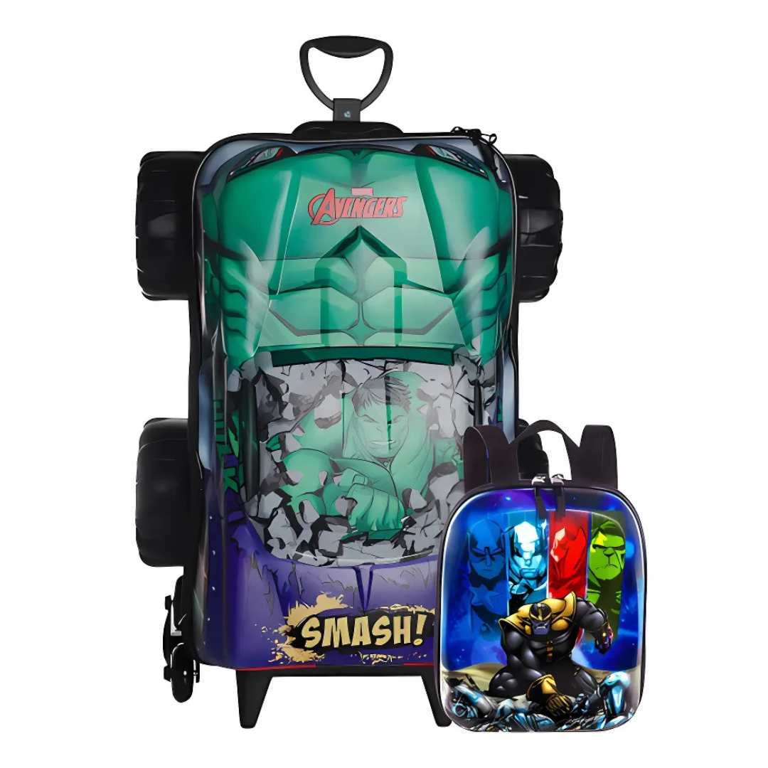 Kit Diplomata Avengers Hulk Mochila com Rodas e Lancheira