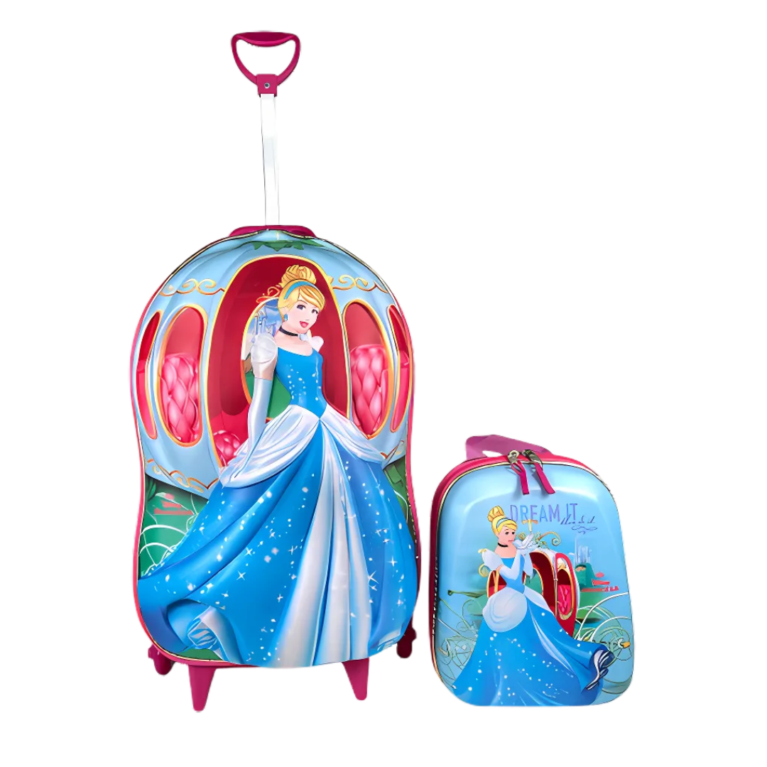Kit Diplomata Cinderela Azul Mochila com Rodas e Lancheira