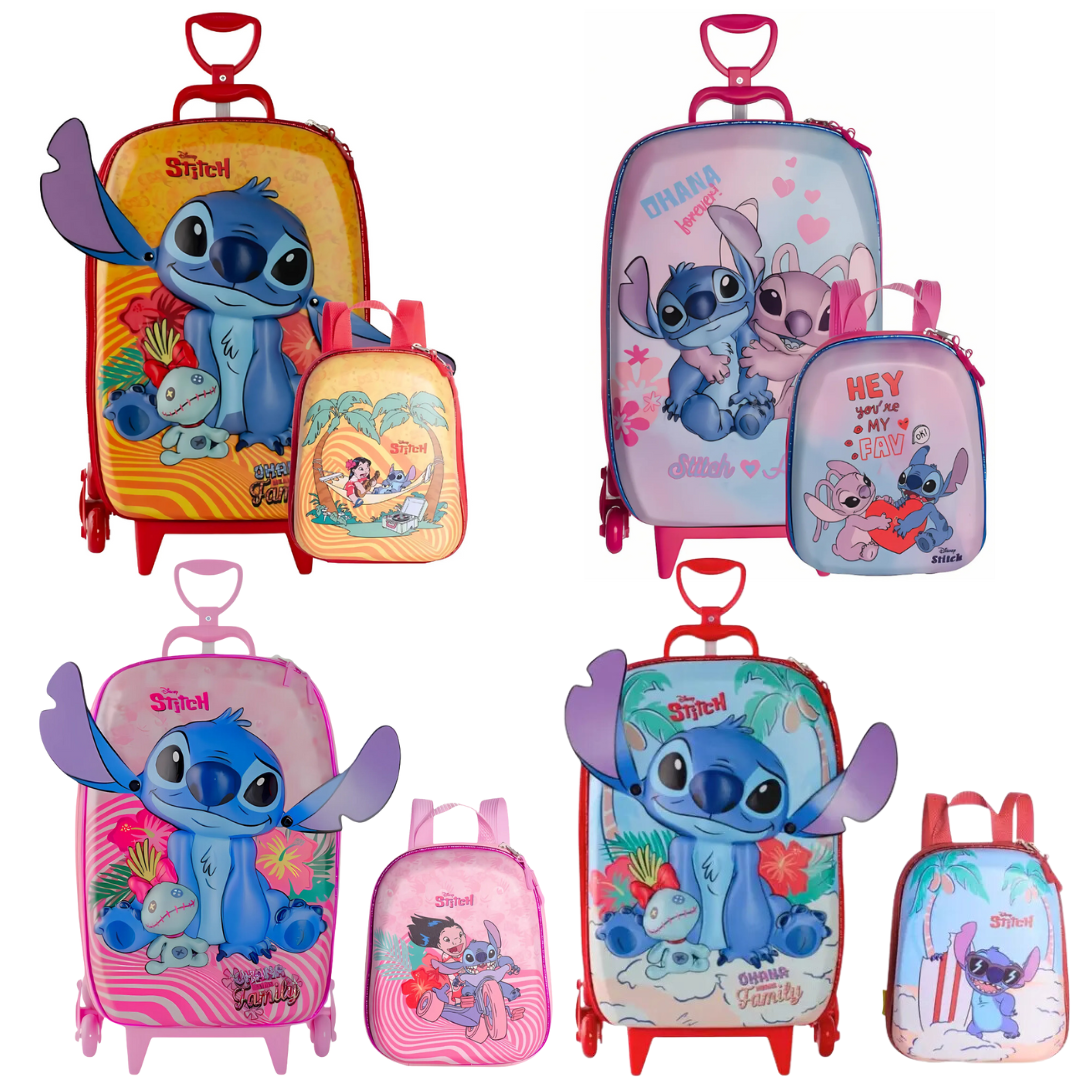 Kit Diplomata Stitch Mochila com Rodas e Lancheira
