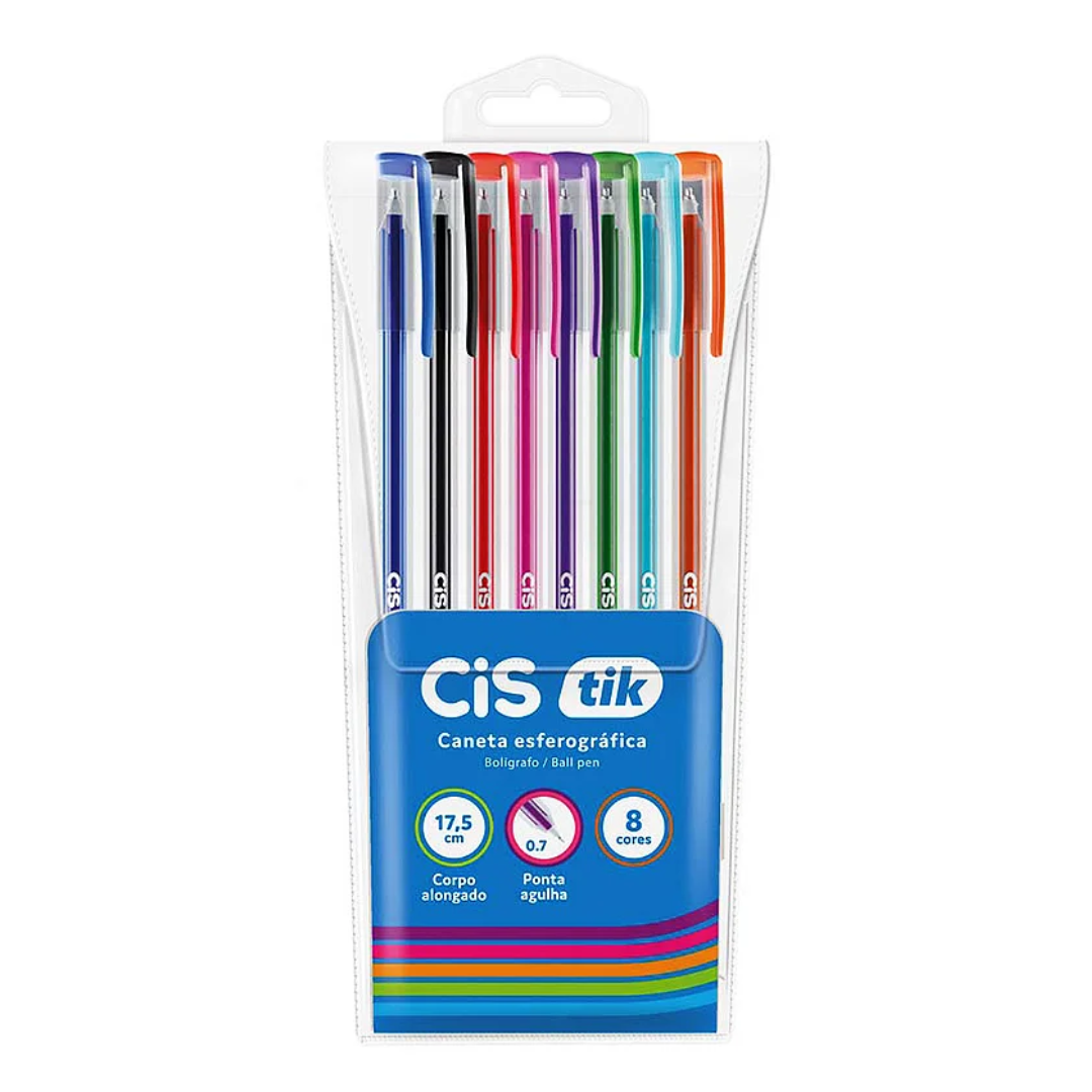 Kit Caneta Esferográfica Cis Tik 8 Cores