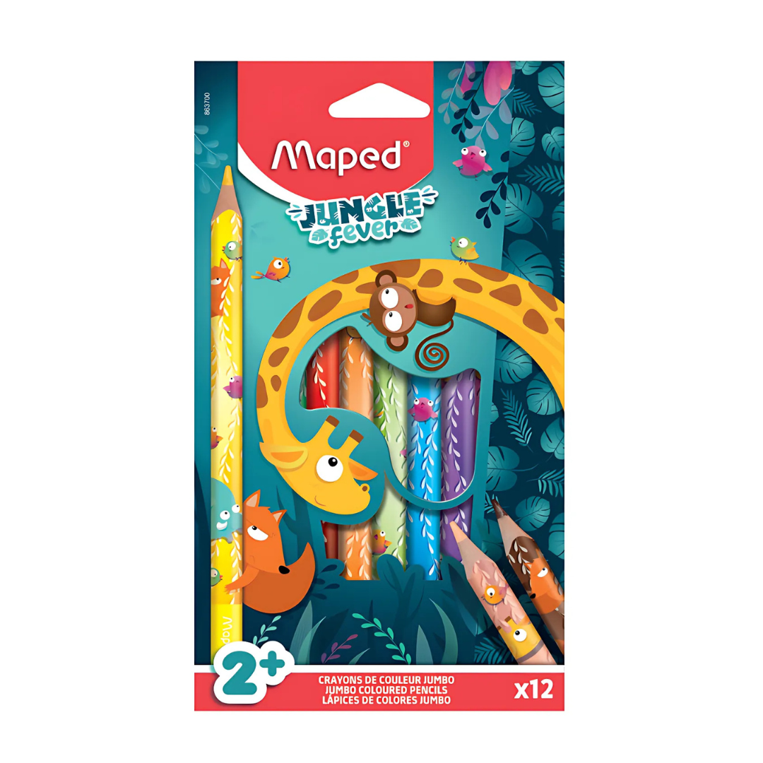 Lápis De Cor Jungle Fever Jumbo 12 Cores – Maped