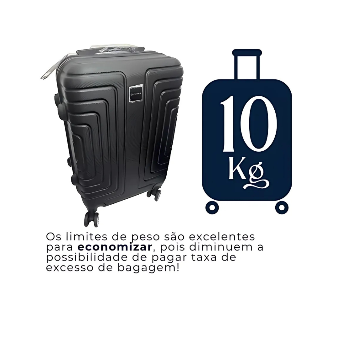 Kit Mala 3 Peças 10kg, 8kg + Frasqueira Preto - CB3837