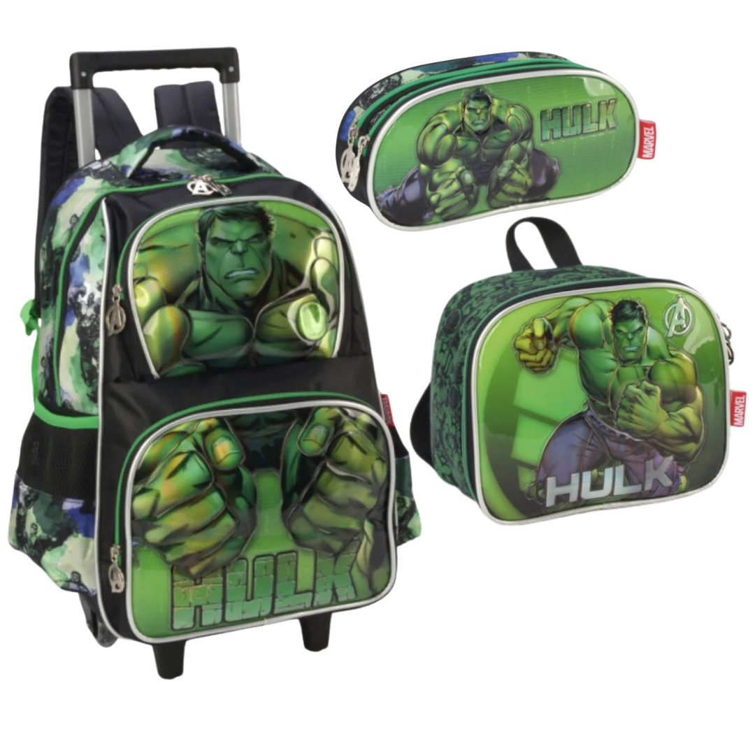 Kit Mochila + Lancheira + Estojo Hulk +Luxcel - Ref IC39596AG