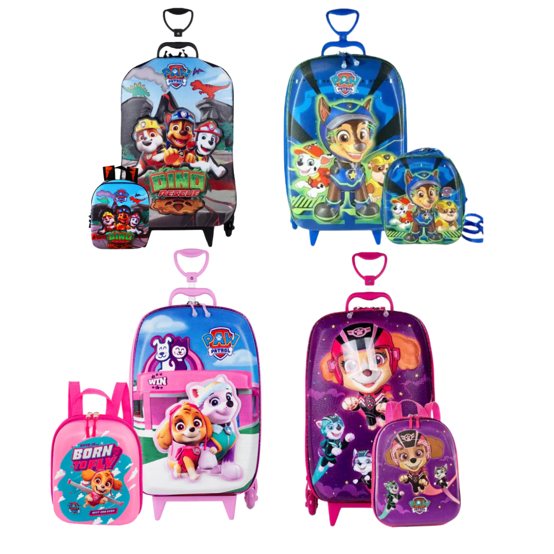 Kit Diplomata Patrulha Canina Mochila com Rodas e Lancheira