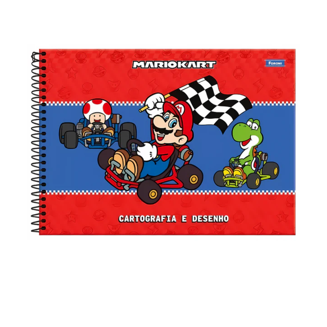 Caderno de Desenho Mario Kart Foroni 80 Folhas
