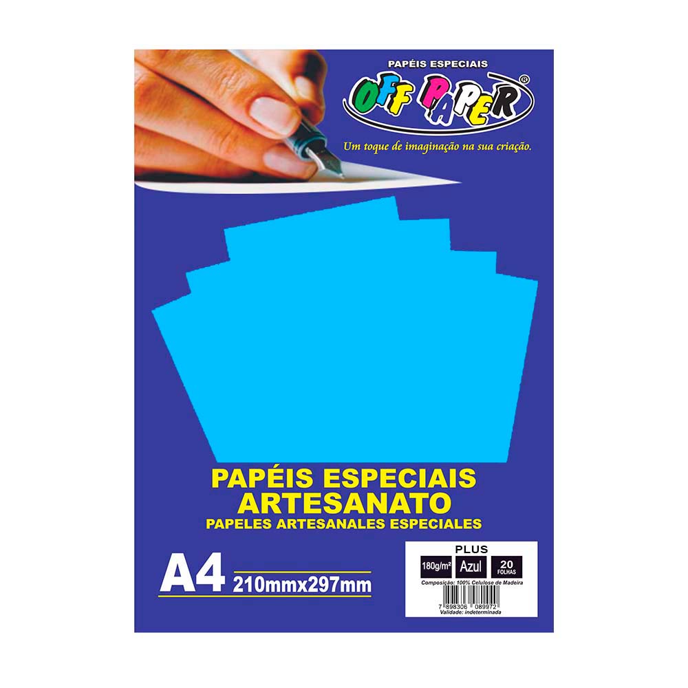 Papel Plus A4 Azul Lumi 180g Off Paper 20 Folhas