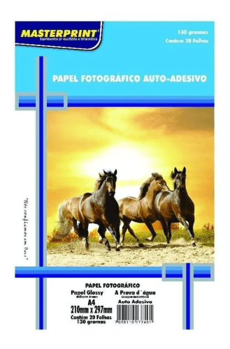 Papel Fotográfico A4 Glossy Adesivo 130g Masterprint 20 Folhas