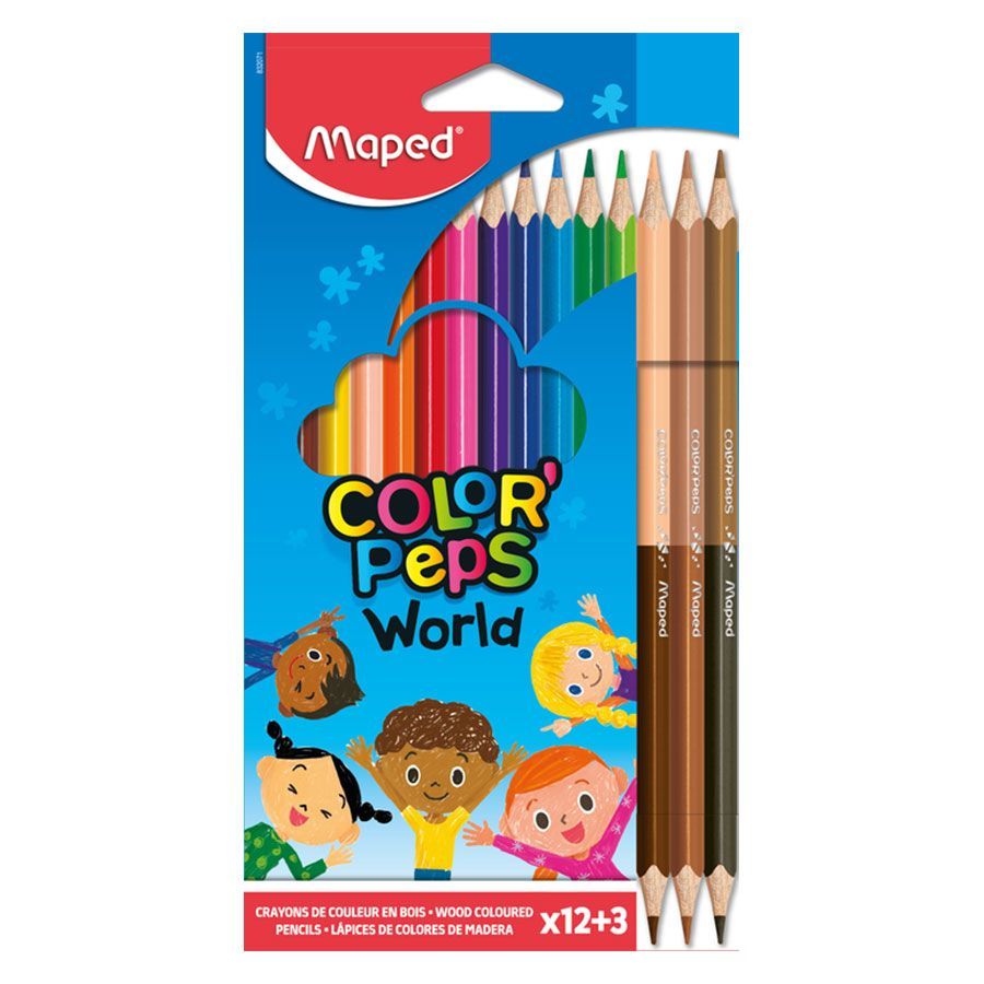 Lápis de Cor Maped 12 cores Color Peps + 3 Lápis Duo Triangular Cores da Pele