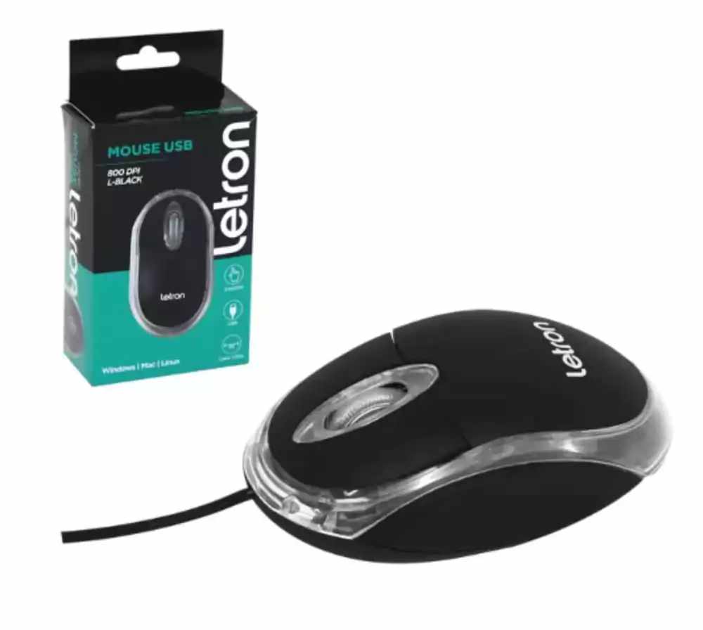 Mouse Letron Usb com Fio L-Black 800 DPI Preto