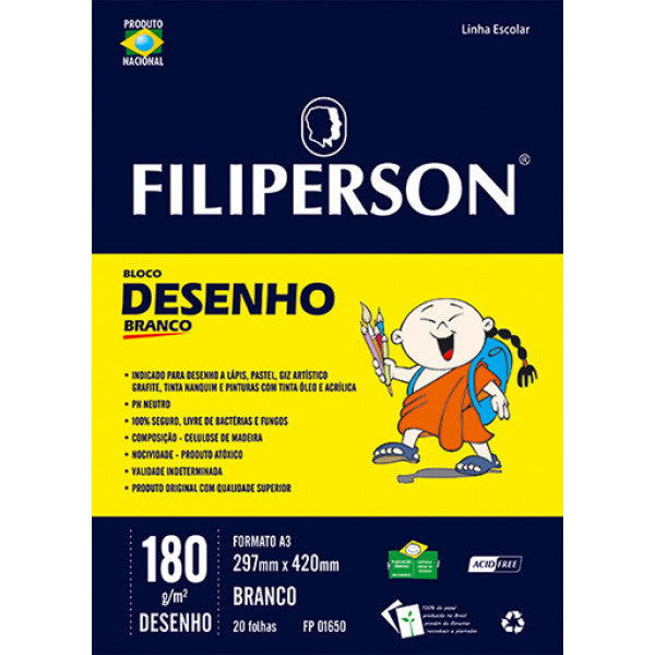 Bloco Desenho A3 180g 20 Folhas Filiperson