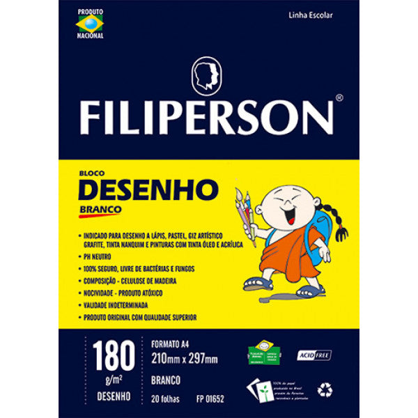 Bloco Desenho A4 180g 20 Folhas Filiperson