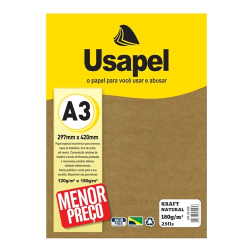 Papel Kraft Natural A3 180g 25 folhas Usapel