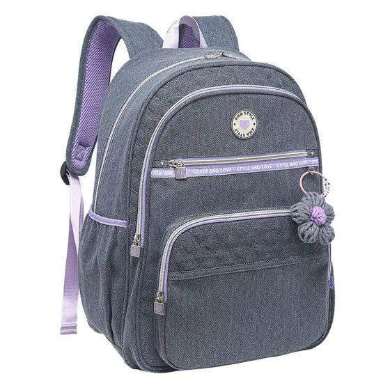 Mochila Kika Jeans Cinza com Lilás KK 2518M