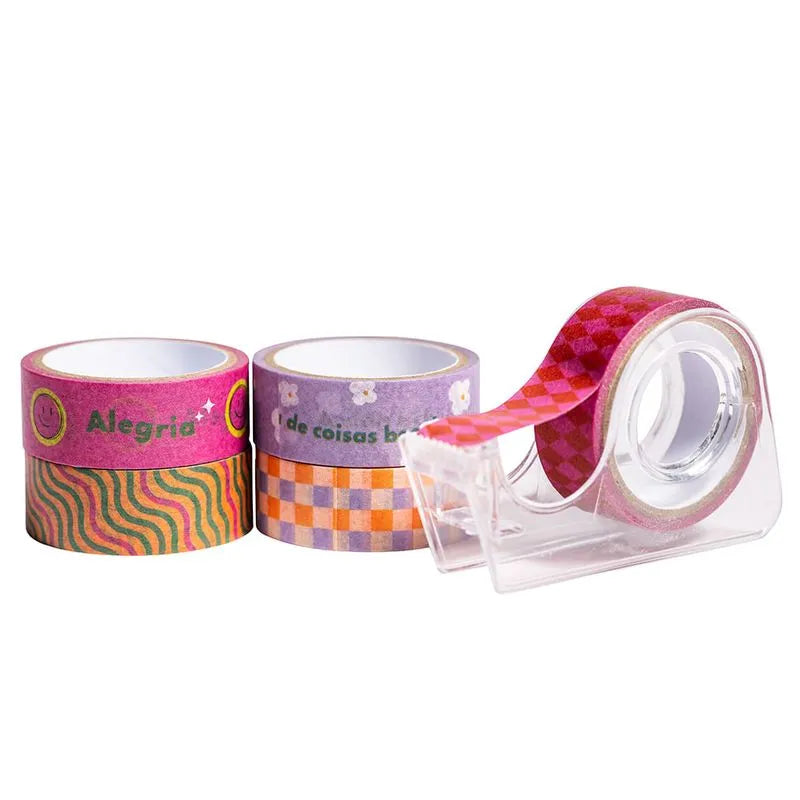 Kit Washi Tape Positive Vibes C/5 Und + 1 Suporte Leo Arte