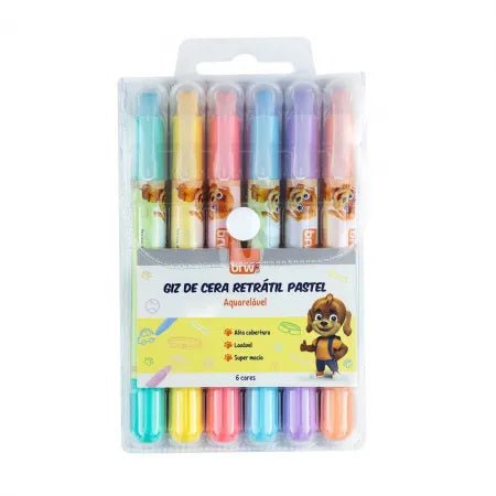 Giz De Cera Brw Retrátil Pastel Aquarelável c/6 cores