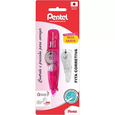 Fita Corretiva Pentel com Refil Rosa 6m