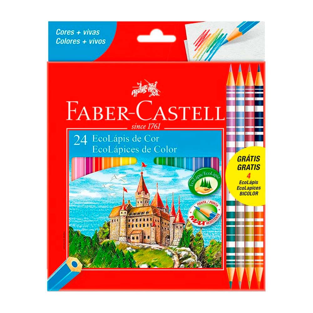 Lápis de Cor Faber-Castell Redondo 20 Cores + 4 Lápis Bicolores