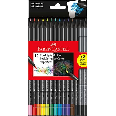 Lápis de Cor Faber-Castell SuperSoft 12 Cores Com 2 EcoLápis Grafite