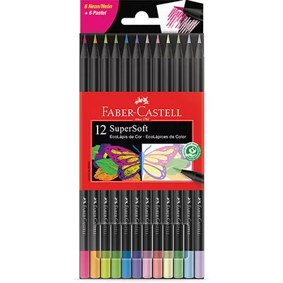 Lápis de Cor Faber Castell SuperSoft Neon/Pastel 12 Cores