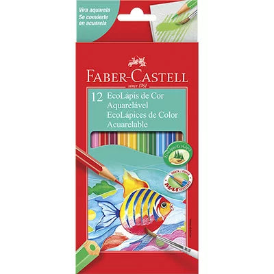 Lápis de Cor Faber-Castell Aquarelável 12 Cores Com Pincel