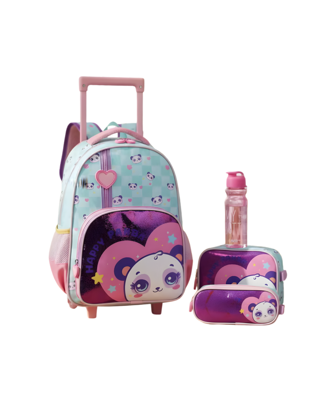 Kit Escolar Infantil Mochila Lancheira e Estojo Panda Holográfico
