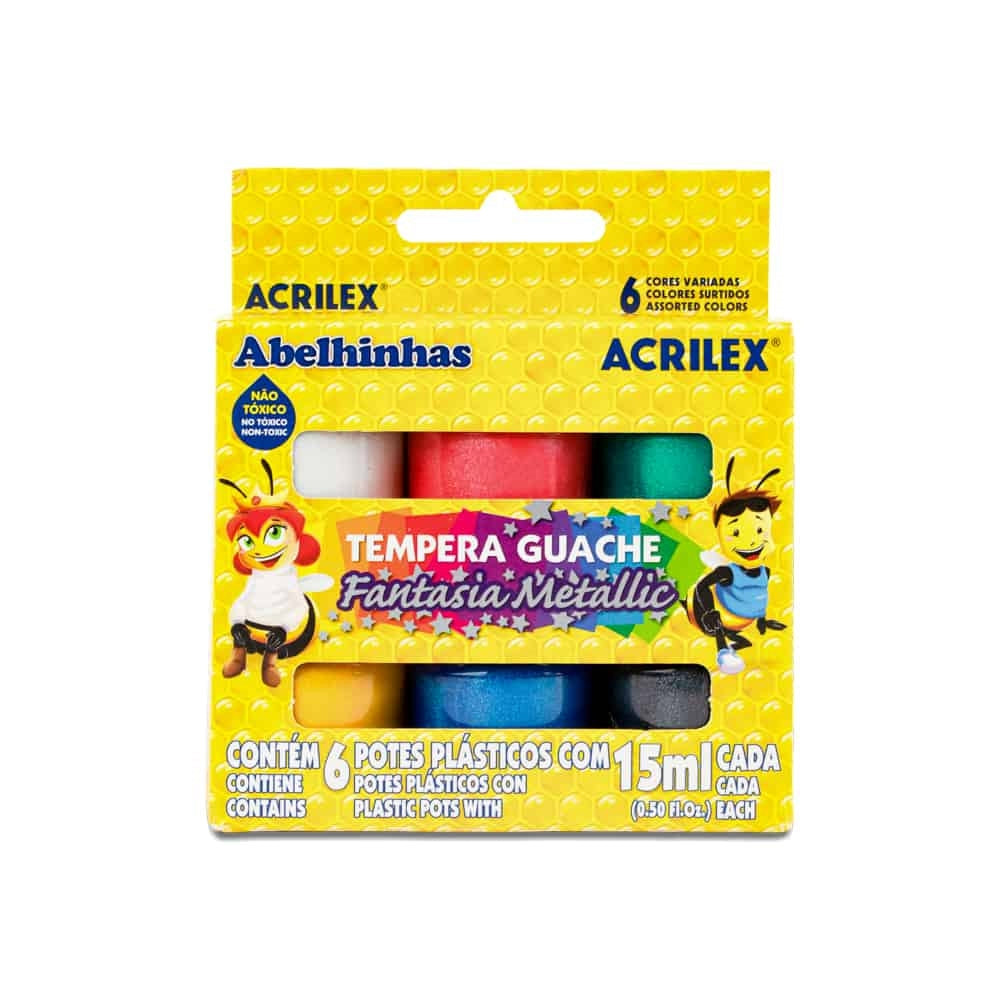 Tinta Guache Fantasia Metallic Acrilex 6 cores