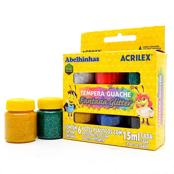 Tinta Guache Fantasia Glitter Acrilex 6 cores