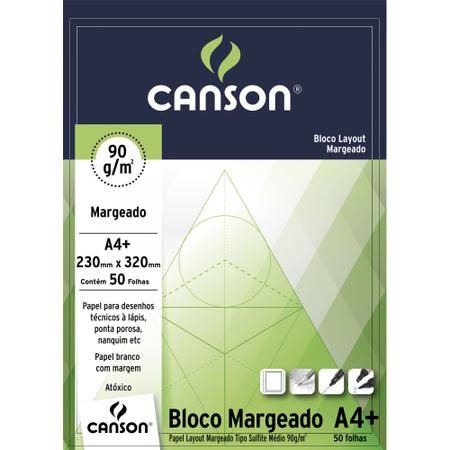 Bloco Desenho Margeado A4 90g 50 folhas Branco Canson