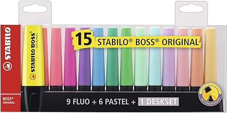 Marca Texto Stabilo Boss Estojo com 15 unidades + Suporte de mesa