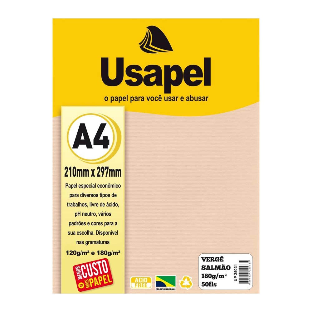 Papel Vergê A4 180gr Branco Usapel 50fls