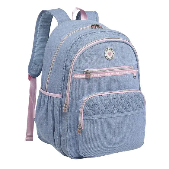 Mochila Kika Jeans Azul com Rosa KK 2518M