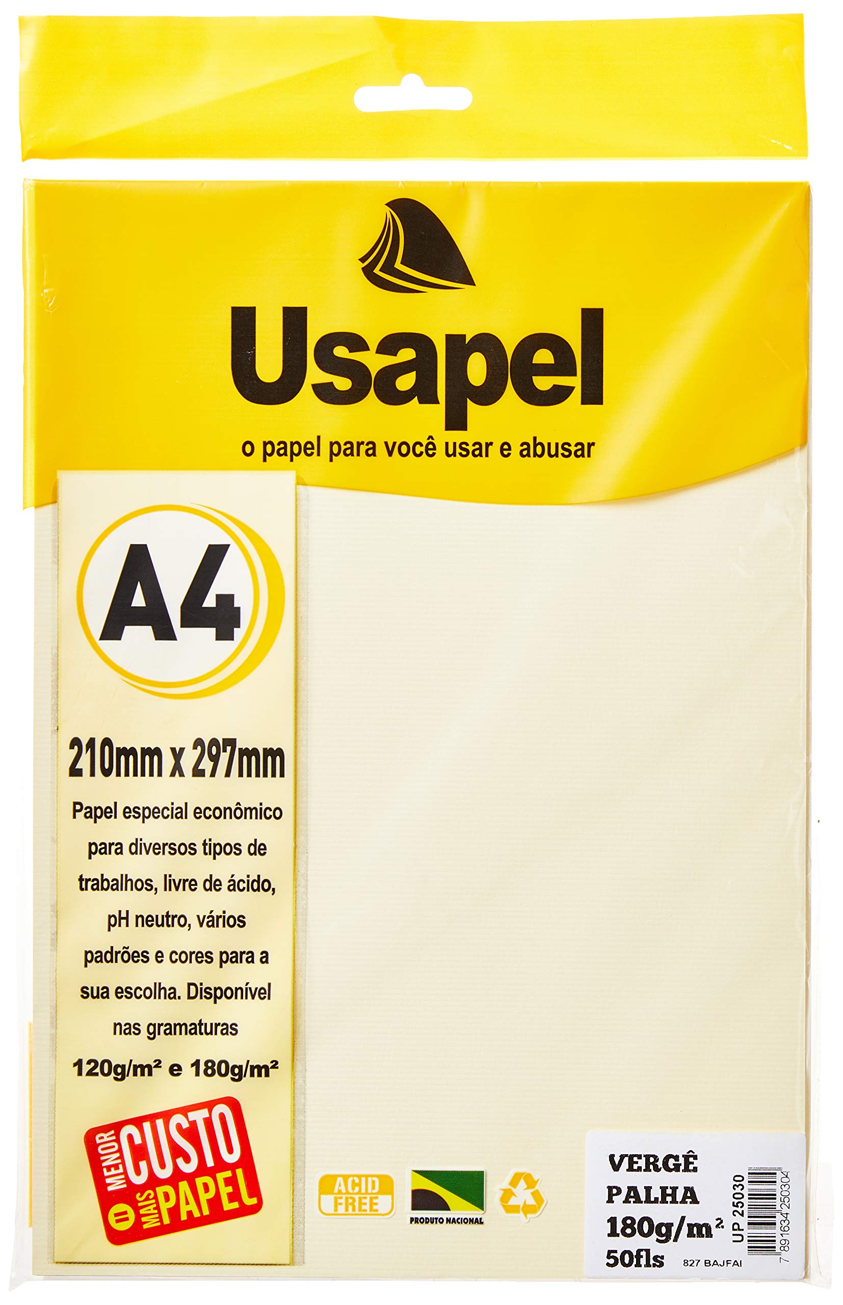 Papel Vergê A4 180gr Branco Usapel 50fls