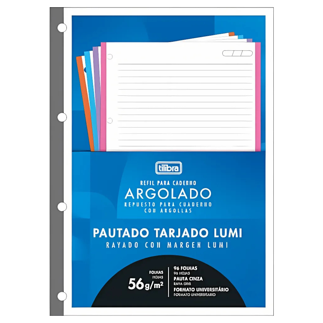 Bloco Refil Caderno Argolado Universitário Borda Colorida 4 Cores 96 Folhas