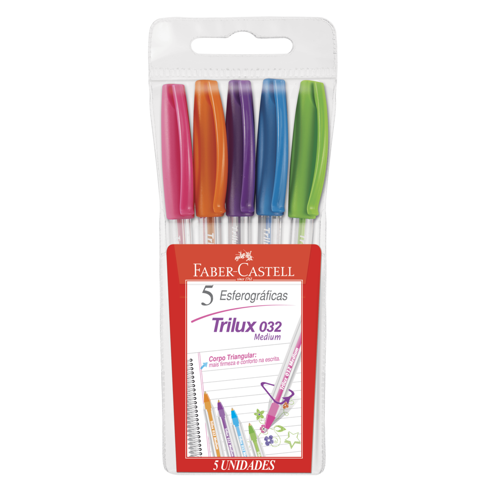 kit Caneta Faber-Castell Trilux 5 Cores Esferográfica