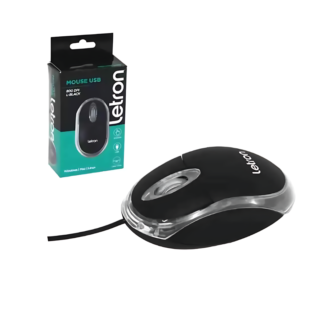 Mouse Letron Usb com Fio L-Black 800 DPI Preto