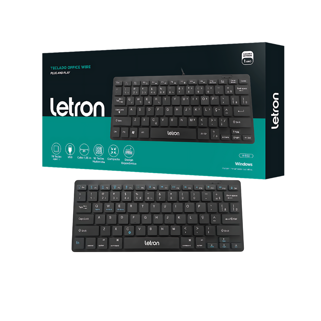 Teclado Office Wire Letron Ergonomico Preto