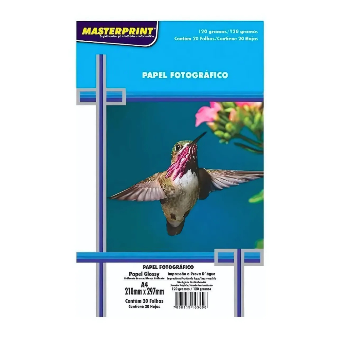 Papel Fotográfico A4 Glossy 120g Masterprint 20 Folhas