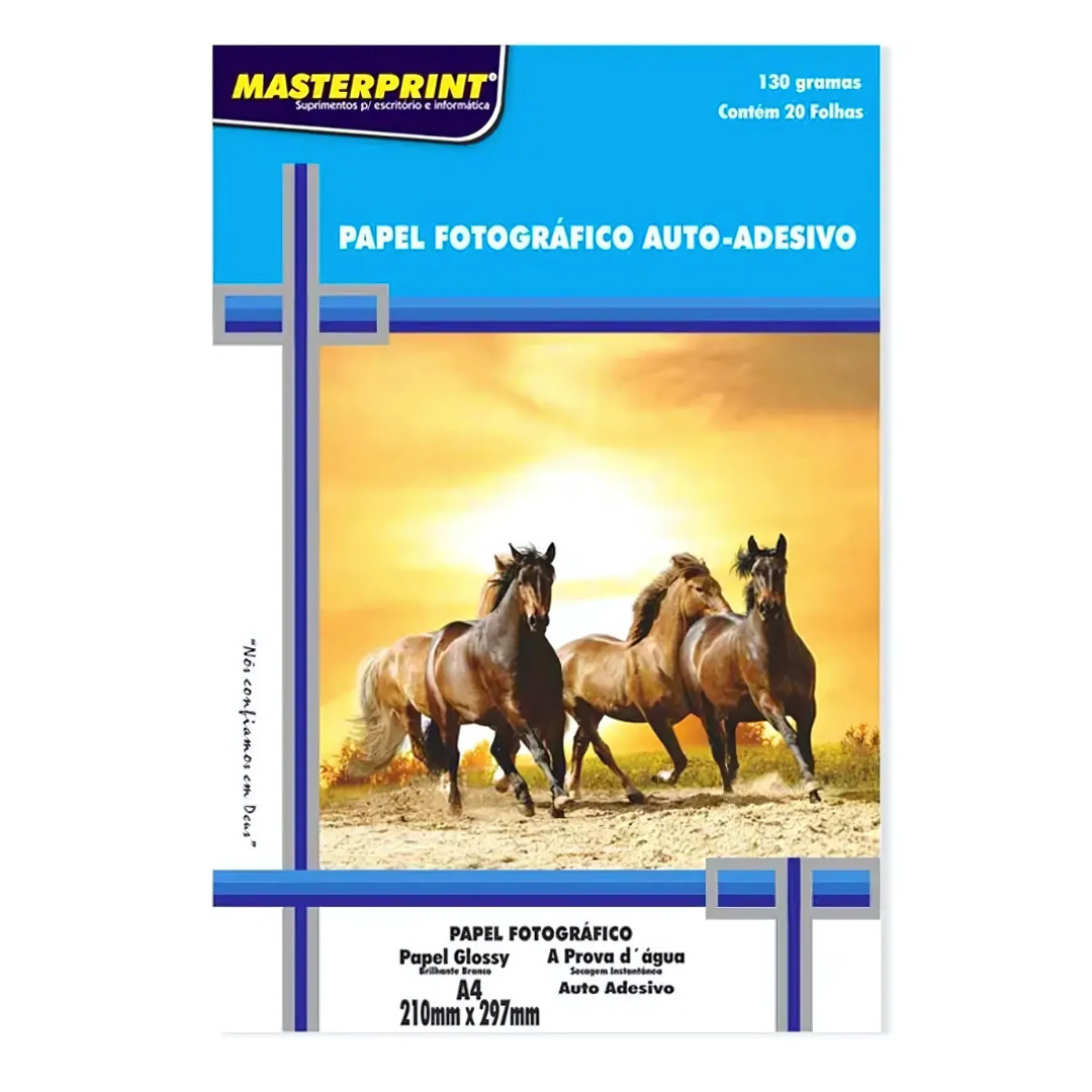 Papel Fotográfico A4 Glossy Adesivo 130g  Masterprint 20 Folhas