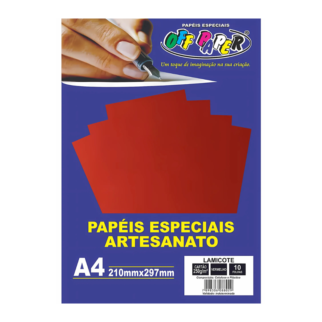 Papel Lamicote A4 250g Vermelho Off Paper 10 Folhas