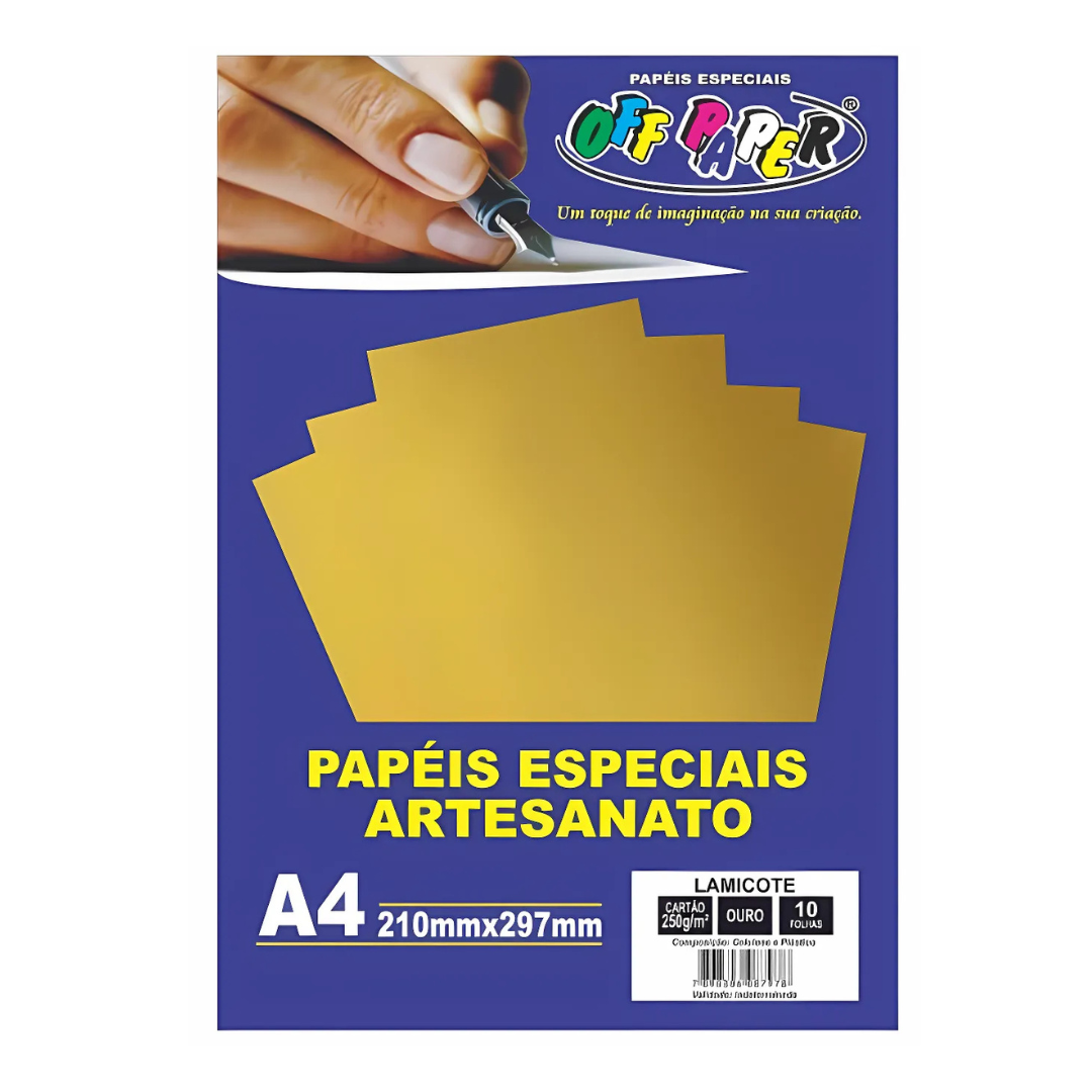 Papel Lamicote A4 250g Ouro Off Paper  10 Folhas